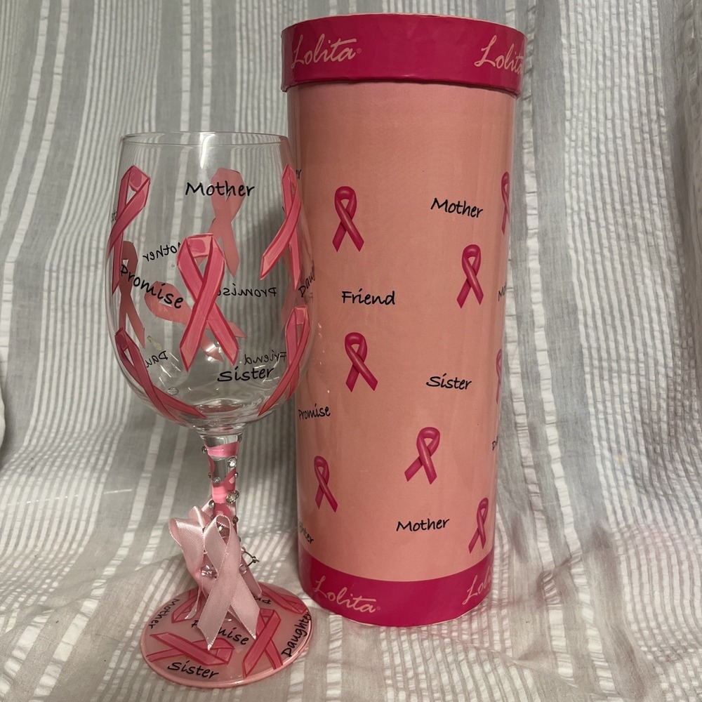 Lolita "PINK RIBBON" Breast Cancer Awareness 15oz Wine Glass-Hand-Painted